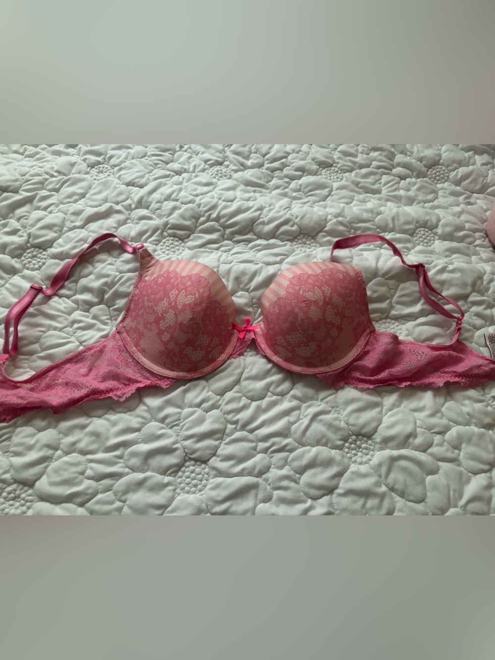 Pink Lace Bra with Floral Detail
